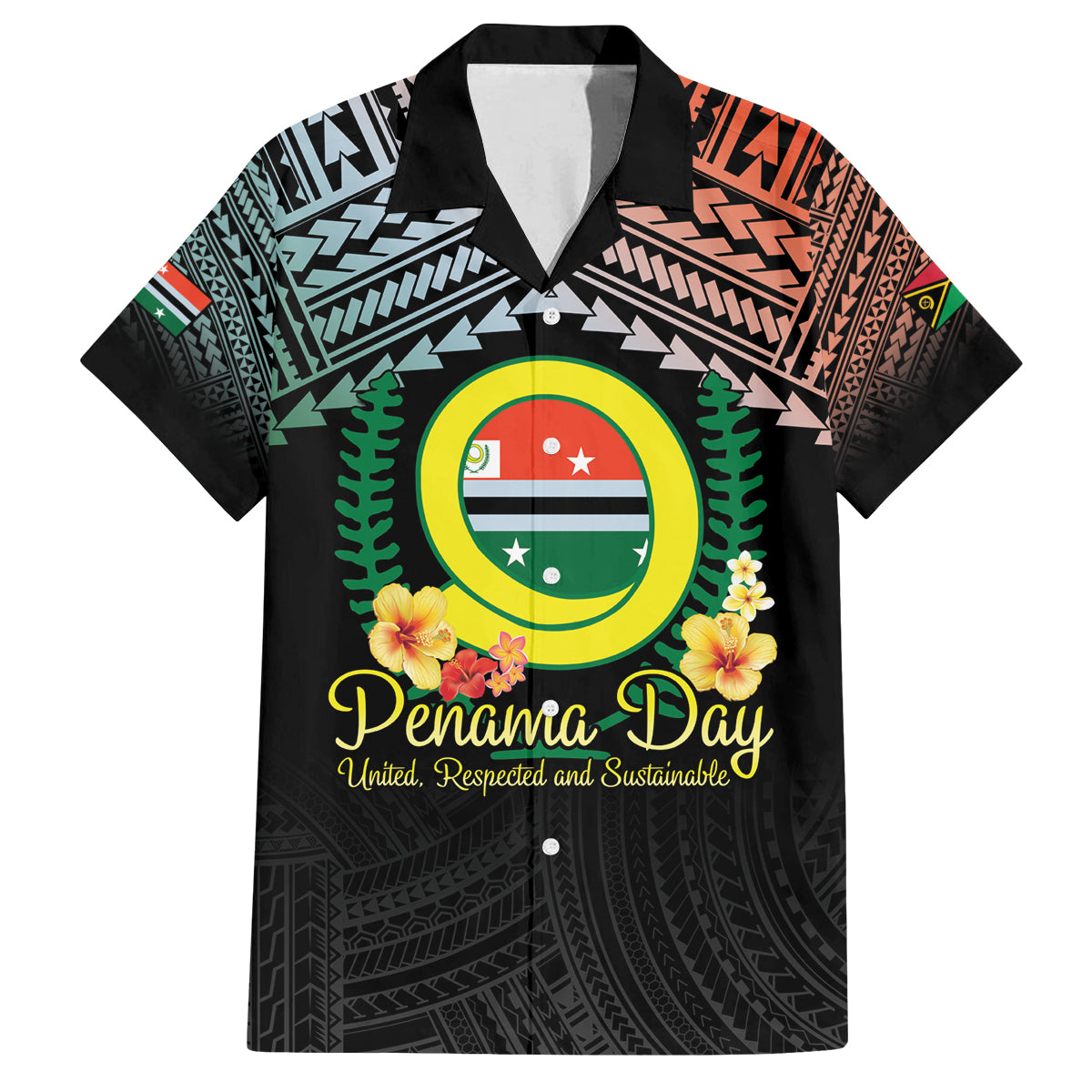 Personalised Penama Day Family Matching Off The Shoulder Long Sleeve Dress and Hawaiian Shirt Vanuatu Provinces Polynesian Pattern