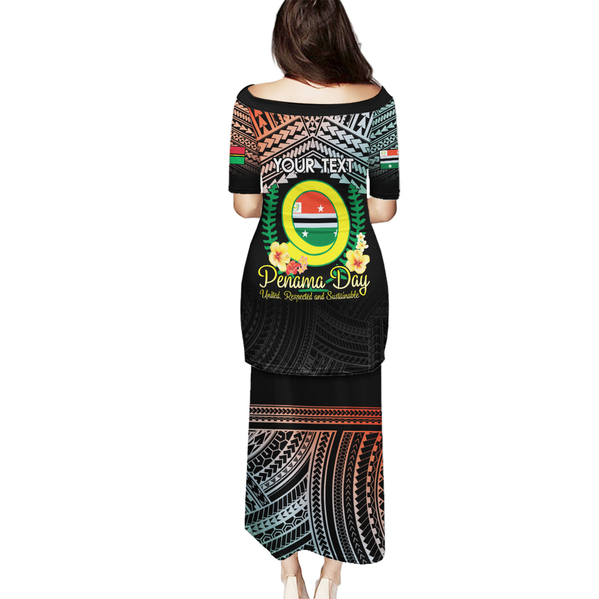 Personalised Penama Day Family Matching Puletasi and Hawaiian Shirt Vanuatu Provinces Polynesian Pattern