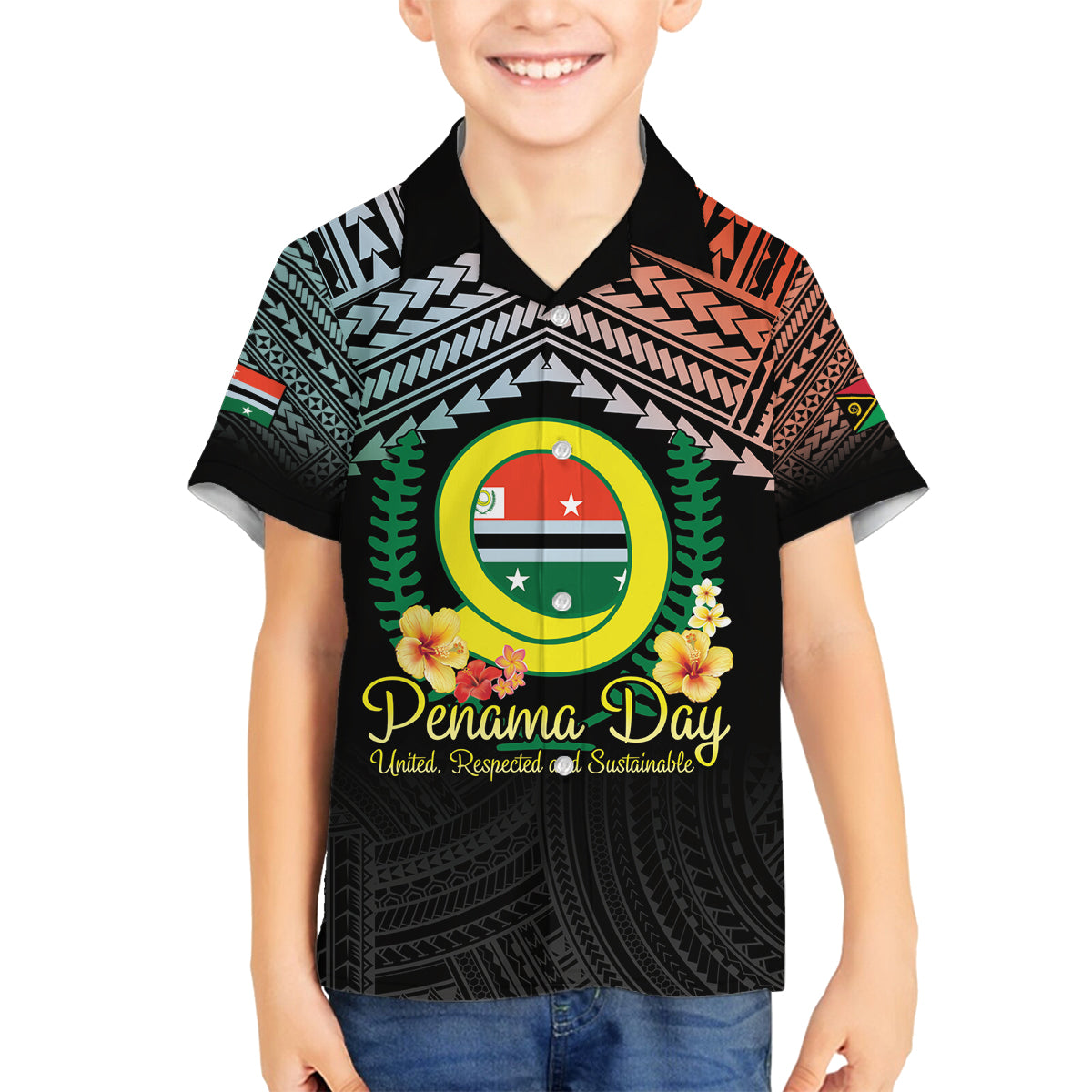 Personalised Penama Day Family Matching Puletasi and Hawaiian Shirt Vanuatu Provinces Polynesian Pattern