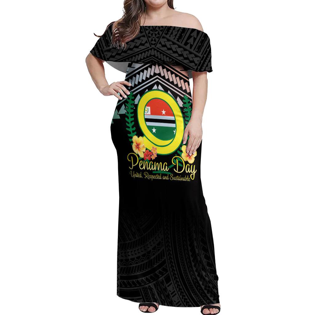 Personalised Penama Day Off Shoulder Maxi Dress Vanuatu Provinces Polynesian Pattern