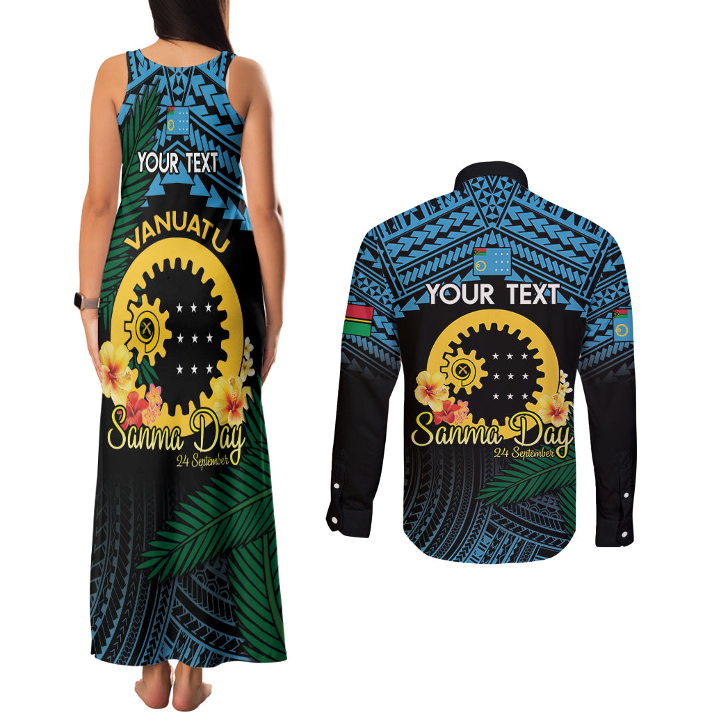 Personalised Sanma Day Couples Matching Tank Maxi Dress and Long Sleeve Button Shirt Vanuatu Provinces Polynesian Pattern