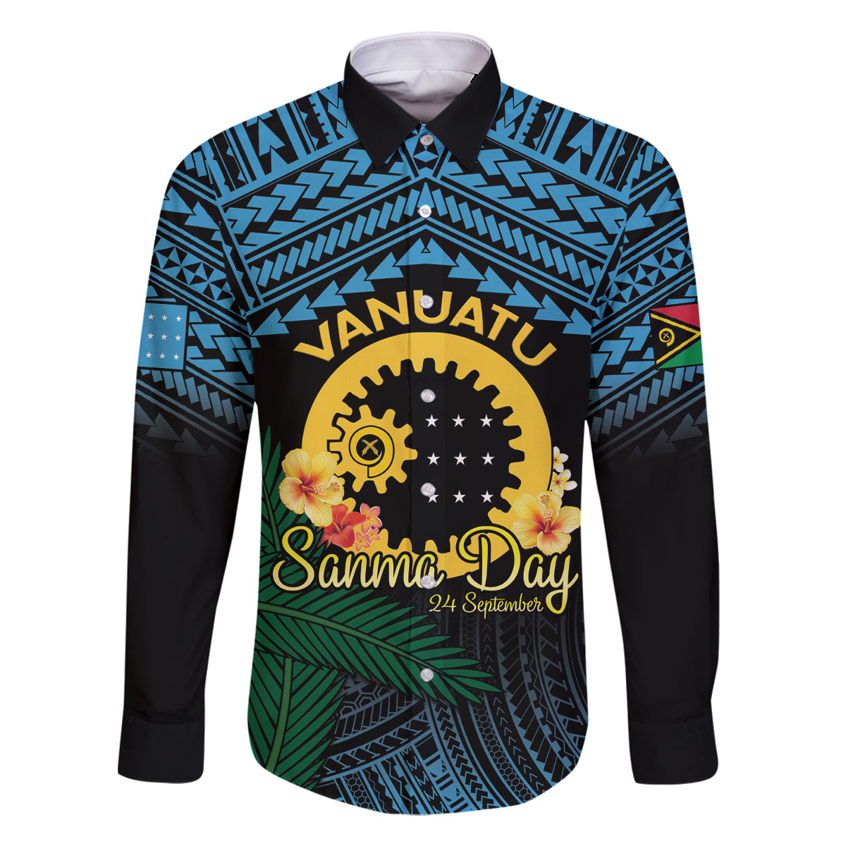 Personalised Sanma Day Family Matching Off The Shoulder Long Sleeve Dress and Hawaiian Shirt Vanuatu Provinces Polynesian Pattern