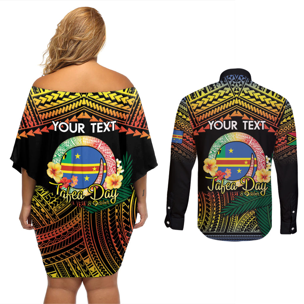 Personalised Tafea Day Couples Matching Off Shoulder Short Dress and Long Sleeve Button Shirt Vanuatu Provinces Polynesian Pattern
