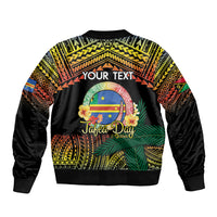 Personalised Tafea Day Sleeve Zip Bomber Jacket Vanuatu Provinces Polynesian Pattern