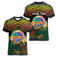 Personalised Tafea Day Women V-Neck T-Shirt Vanuatu Provinces Polynesian Pattern
