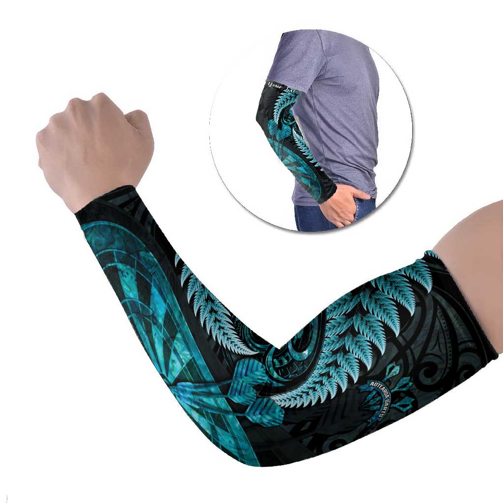Personalised New Zealand Darts Arm Sleeves Happiness Is A Tight Threesome Maori Paua Shell - Polynesian Pride