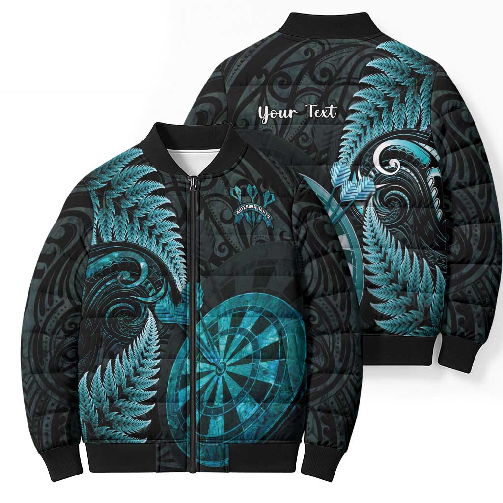 Personalised New Zealand Darts Bomber Puffer Jacket Happiness Is A Tight Threesome Maori Paua Shell - Polynesian Pride