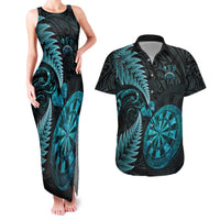 Personalised New Zealand Darts Couples Matching Tank Maxi Dress and Hawaiian Shirt Happiness Is A Tight Threesome Maori Paua Shell LT14 Turquoise - Polynesian Pride