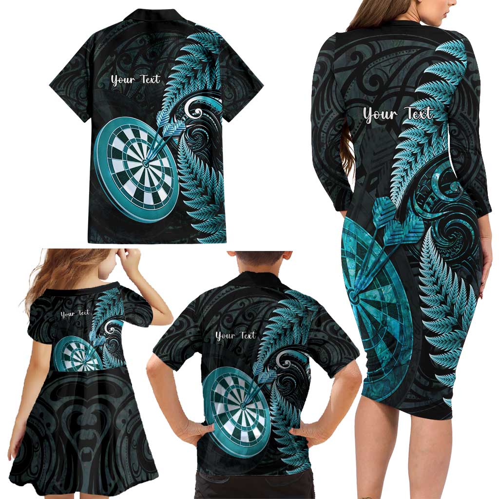 Personalised New Zealand Darts Family Matching Long Sleeve Bodycon Dress and Hawaiian Shirt Happiness Is A Tight Threesome Maori Paua Shell LT14 - Polynesian Pride