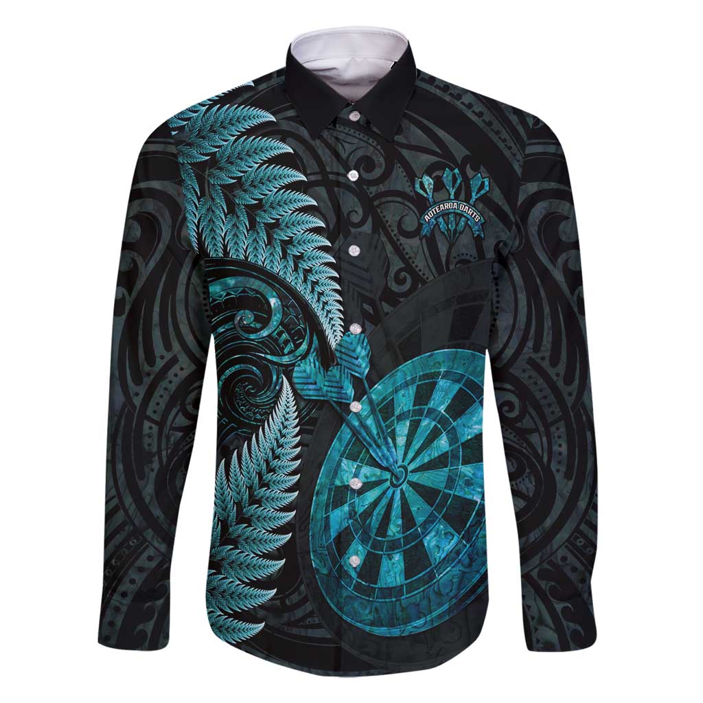 Personalised New Zealand Darts Family Matching Long Sleeve Bodycon Dress and Hawaiian Shirt Happiness Is A Tight Threesome Maori Paua Shell LT14 Dad's Shirt - Long Sleeve Turquoise - Polynesian Pride