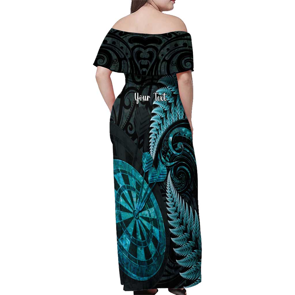 Personalised New Zealand Darts Family Matching Off Shoulder Maxi Dress and Hawaiian Shirt Happiness Is A Tight Threesome Maori Paua Shell LT14 - Polynesian Pride