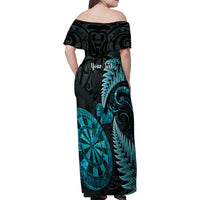 Personalised New Zealand Darts Family Matching Off Shoulder Maxi Dress and Hawaiian Shirt Happiness Is A Tight Threesome Maori Paua Shell LT14 - Polynesian Pride