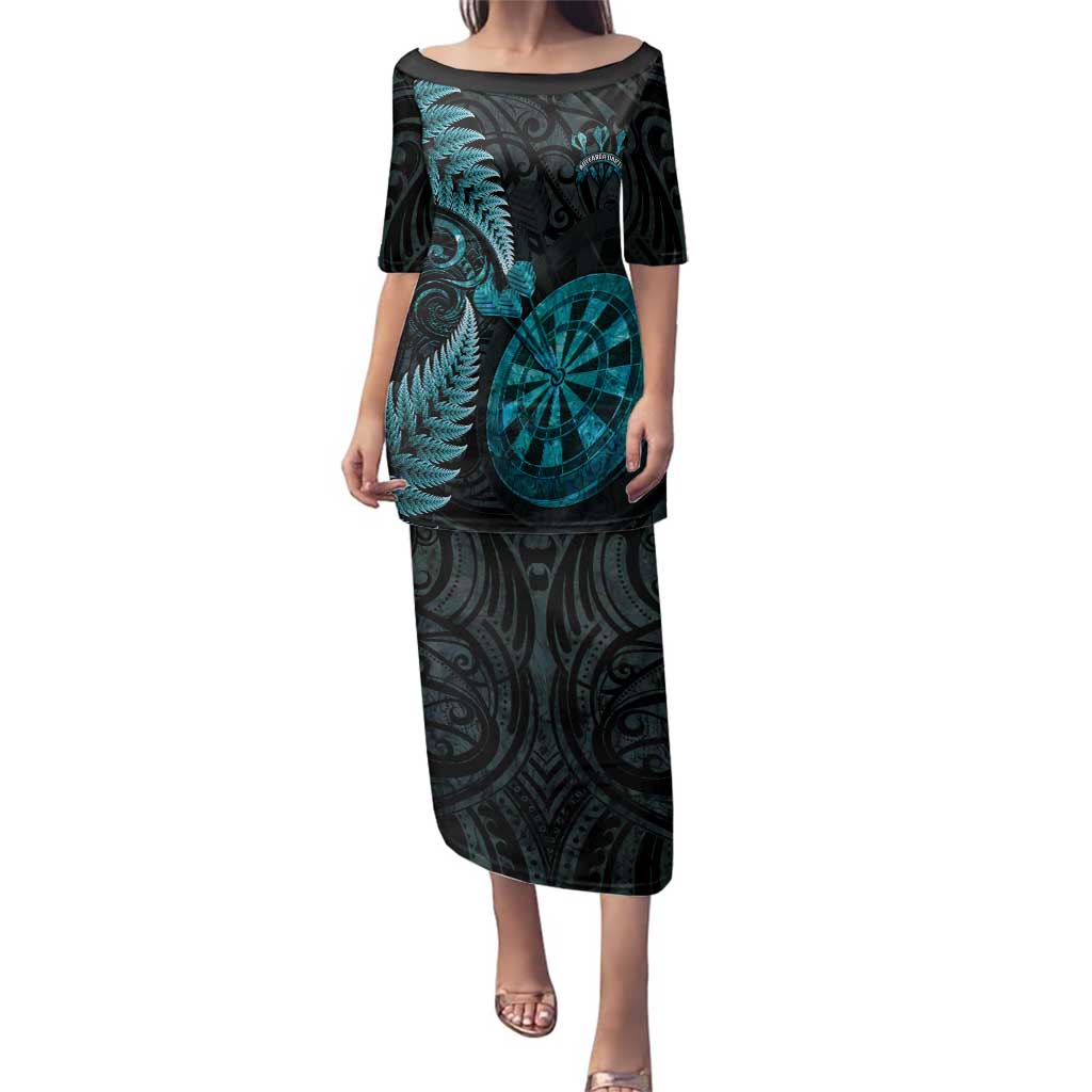 Personalised New Zealand Darts Family Matching Puletasi and Hawaiian Shirt Happiness Is A Tight Threesome Maori Paua Shell LT14 Mom's Dress Turquoise - Polynesian Pride