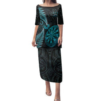 Personalised New Zealand Darts Family Matching Puletasi and Hawaiian Shirt Happiness Is A Tight Threesome Maori Paua Shell LT14 Mom's Dress Turquoise - Polynesian Pride