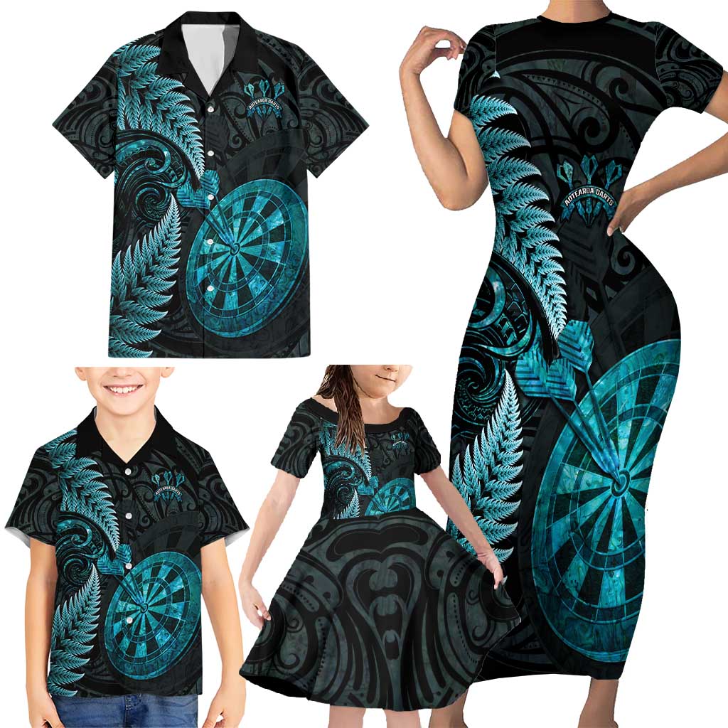 Personalised New Zealand Darts Family Matching Short Sleeve Bodycon Dress and Hawaiian Shirt Happiness Is A Tight Threesome Maori Paua Shell LT14 - Polynesian Pride