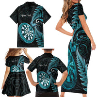 Personalised New Zealand Darts Family Matching Short Sleeve Bodycon Dress and Hawaiian Shirt Happiness Is A Tight Threesome Maori Paua Shell LT14 - Polynesian Pride