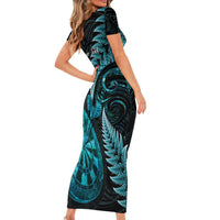 Personalised New Zealand Darts Family Matching Short Sleeve Bodycon Dress and Hawaiian Shirt Happiness Is A Tight Threesome Maori Paua Shell LT14 - Polynesian Pride