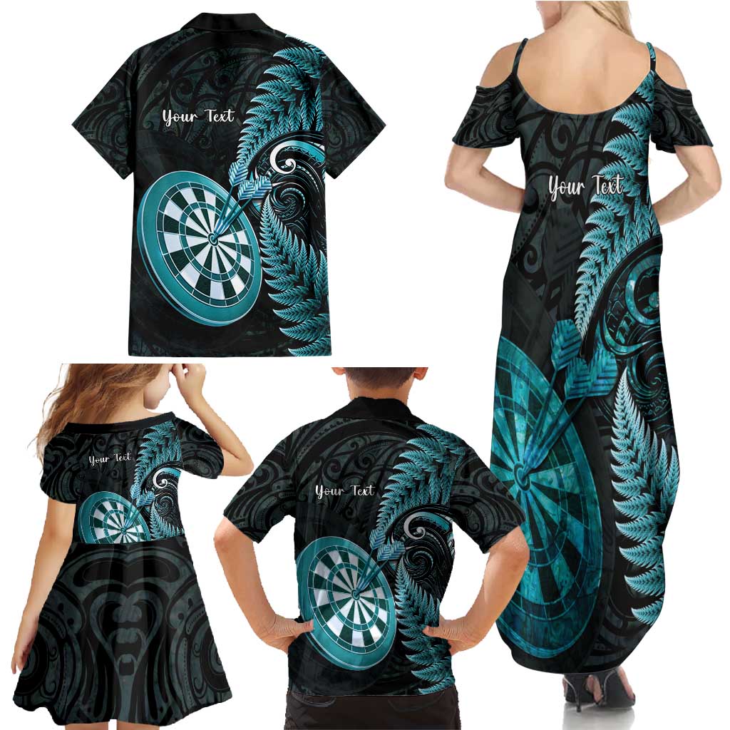 Personalised New Zealand Darts Family Matching Summer Maxi Dress and Hawaiian Shirt Happiness Is A Tight Threesome Maori Paua Shell LT14 - Polynesian Pride