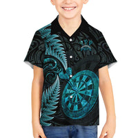 Personalised New Zealand Darts Family Matching Summer Maxi Dress and Hawaiian Shirt Happiness Is A Tight Threesome Maori Paua Shell LT14 Son's Shirt Turquoise - Polynesian Pride