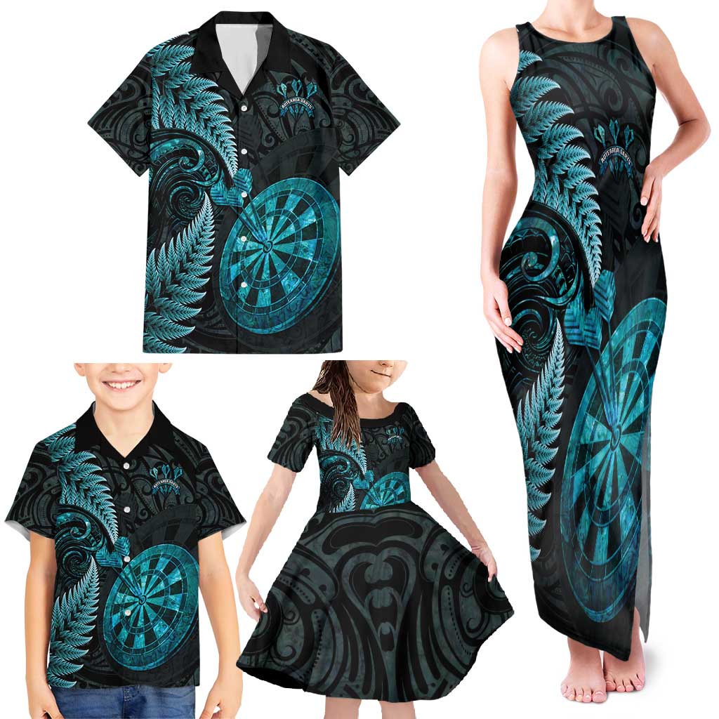 Personalised New Zealand Darts Family Matching Tank Maxi Dress and Hawaiian Shirt Happiness Is A Tight Threesome Maori Paua Shell LT14 - Polynesian Pride