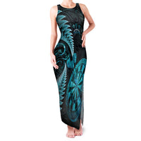 Personalised New Zealand Darts Family Matching Tank Maxi Dress and Hawaiian Shirt Happiness Is A Tight Threesome Maori Paua Shell LT14 Mom's Dress Turquoise - Polynesian Pride