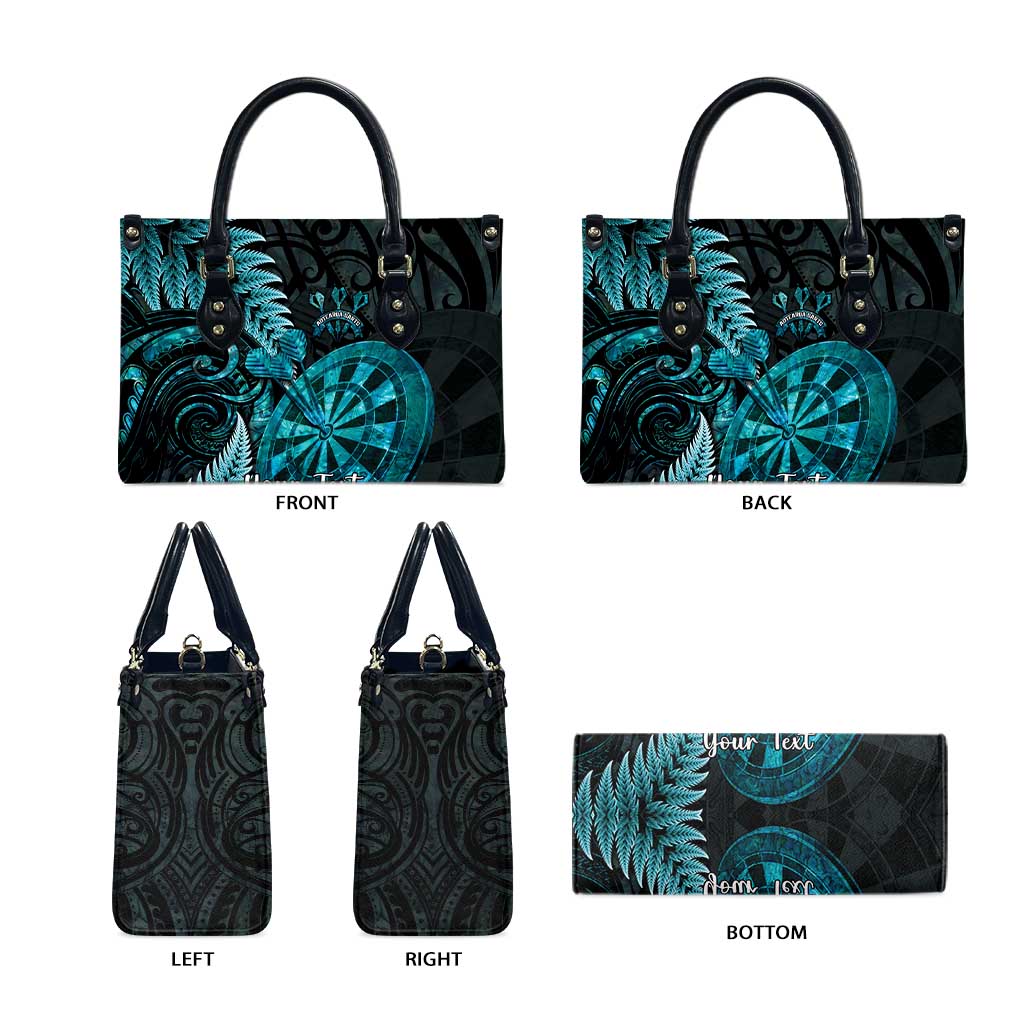 Personalised New Zealand Darts Leather Bag Happiness Is A Tight Threesome Maori Paua Shell - Polynesian Pride