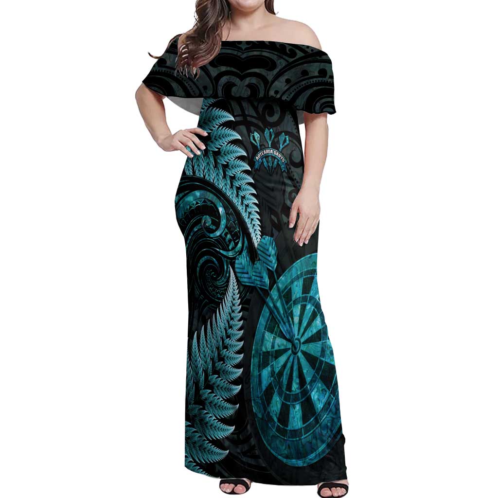 Personalised New Zealand Darts Off Shoulder Maxi Dress Happiness Is A Tight Threesome Maori Paua Shell