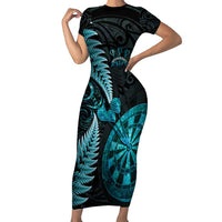 Personalised New Zealand Darts Short Sleeve Bodycon Dress Happiness Is A Tight Threesome Maori Paua Shell