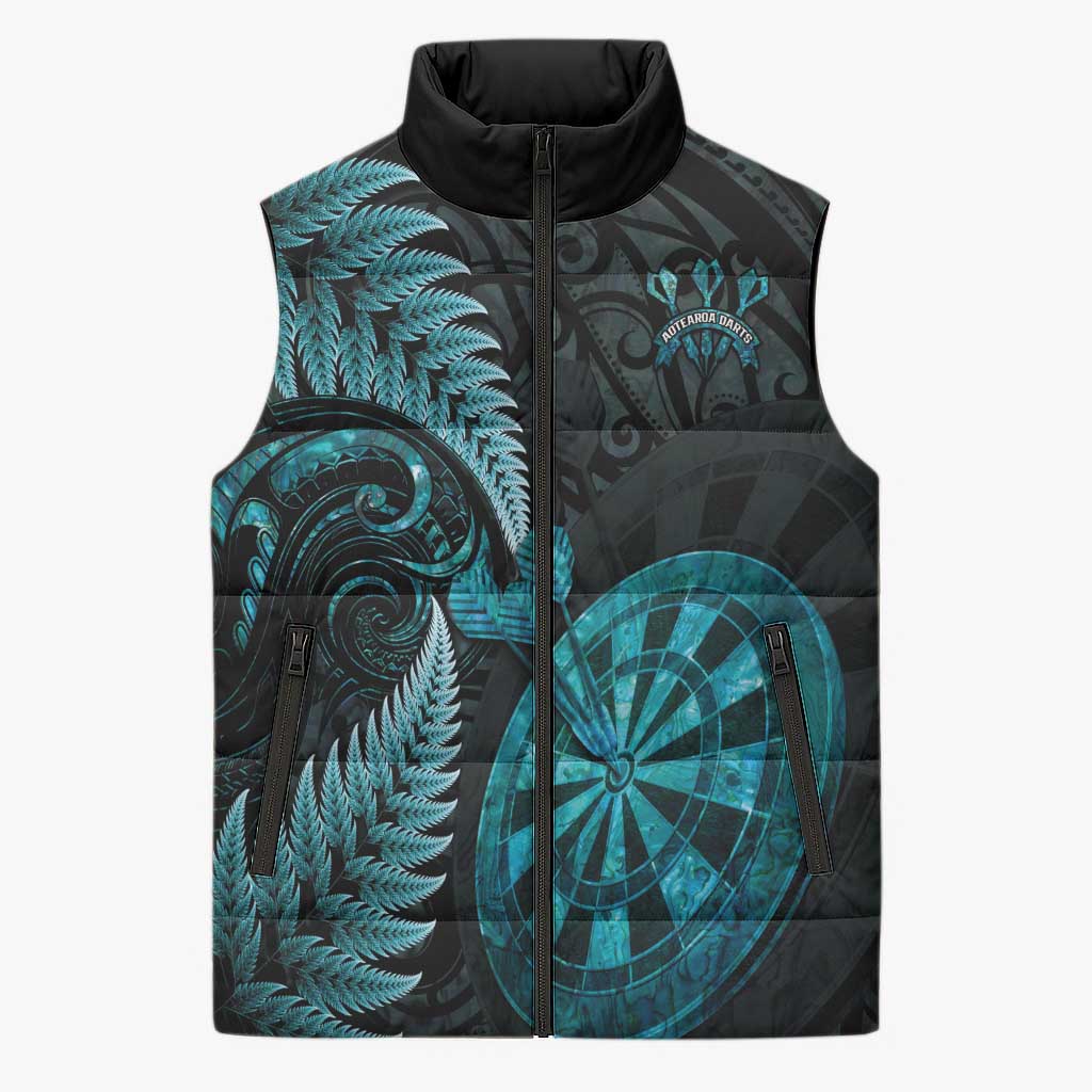 Personalised New Zealand Darts Sleeveless Puffer Jacket Happiness Is A Tight Threesome Maori Paua Shell - Polynesian Pride