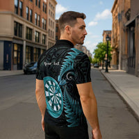 Personalised New Zealand Darts Zipper Polo Shirt Happiness Is A Tight Threesome Maori Paua Shell - Polynesian Pride