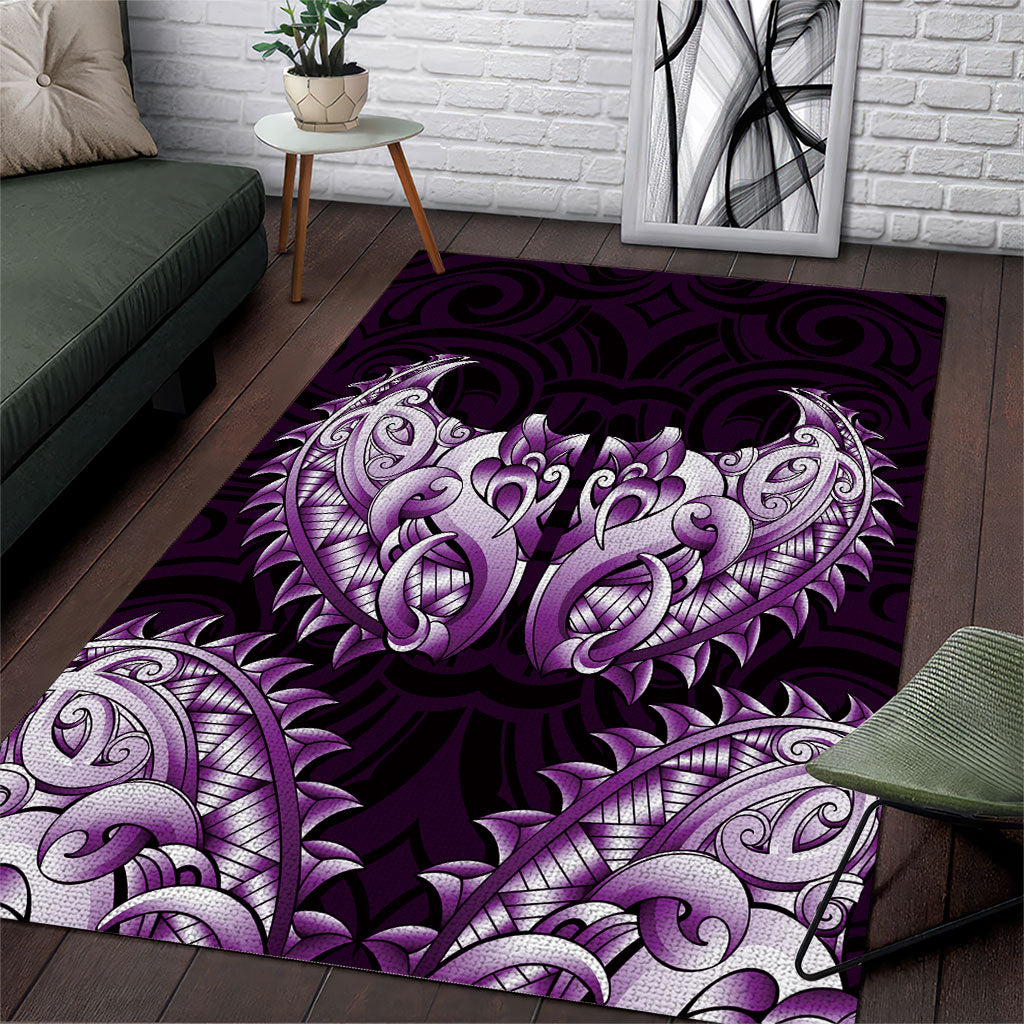 New Zealand Ta Moko Area Rug Aotearoa Maori Chest Tattoo Purple
