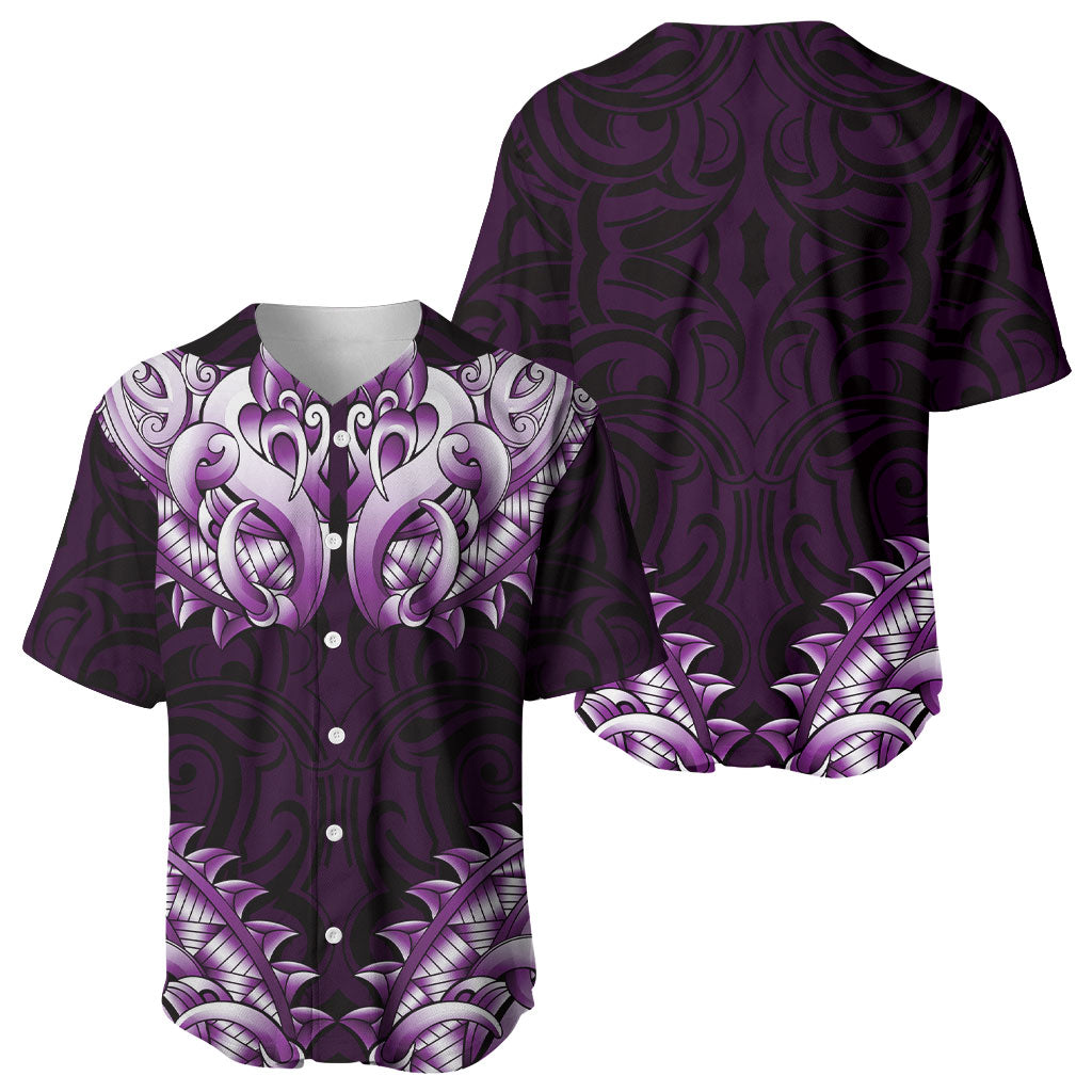 New Zealand Ta Moko Baseball Jersey Aotearoa Maori Chest Tattoo Purple