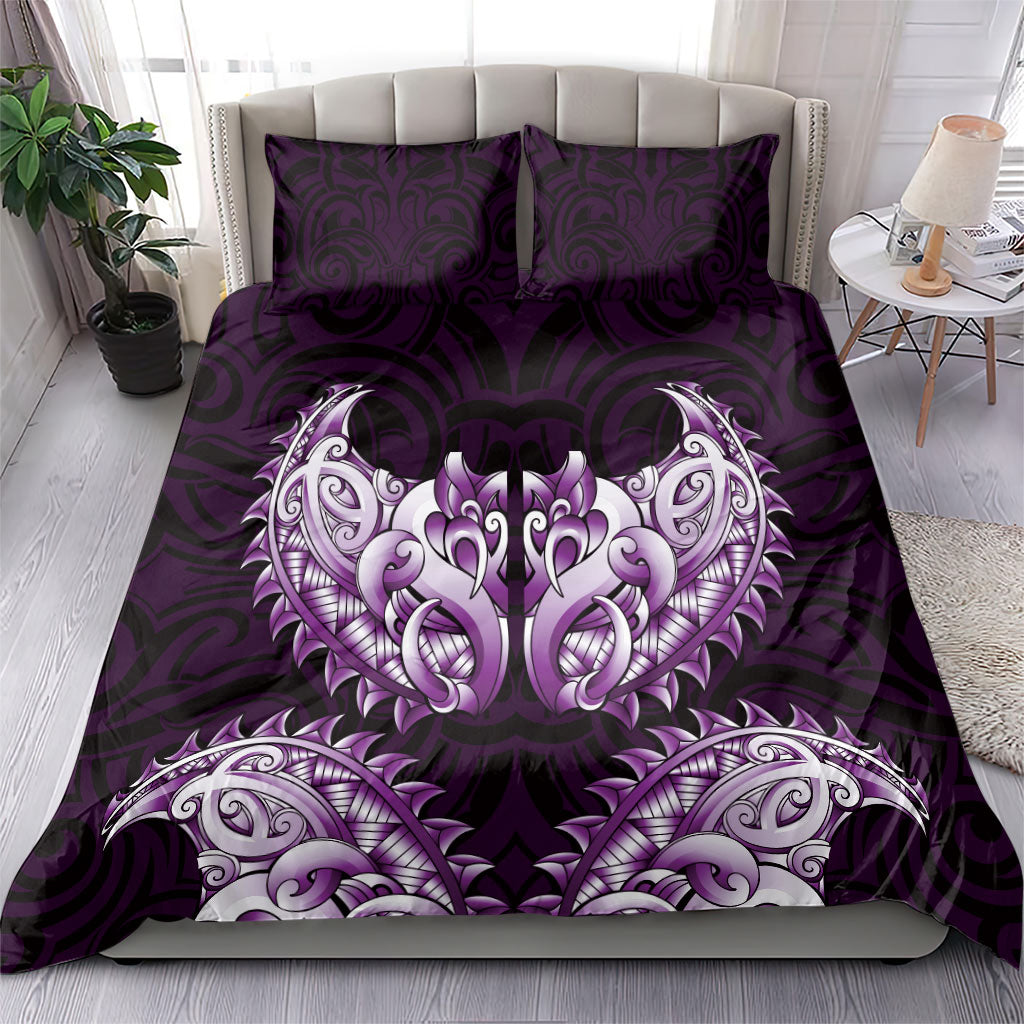 New Zealand Ta Moko Bedding Set Aotearoa Maori Chest Tattoo Purple