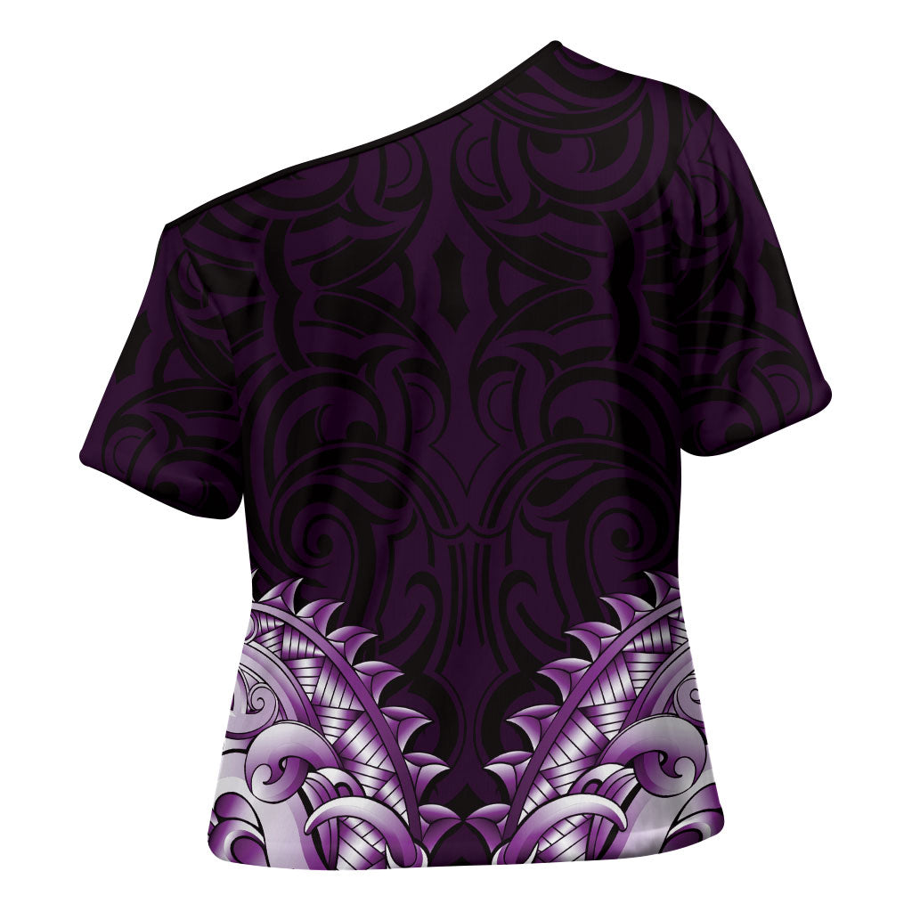 New Zealand Ta Moko Cross Shoulder Shirt Aotearoa Maori Chest Tattoo Purple