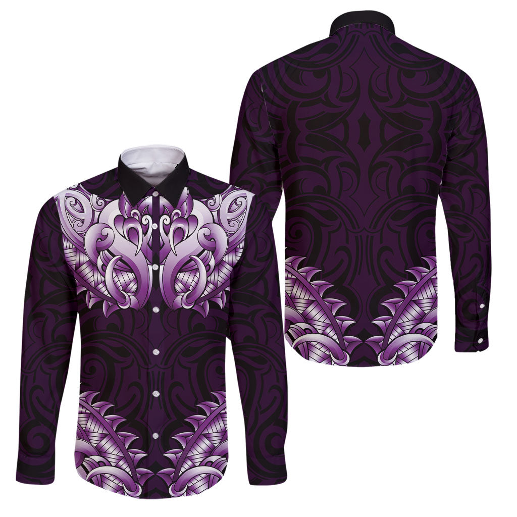 New Zealand Ta Moko Family Matching Tank Maxi Dress and Hawaiian Shirt Aotearoa Maori Chest Tattoo Purple