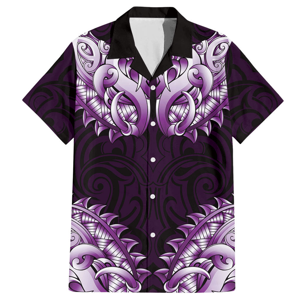 New Zealand Ta Moko Hawaiian Shirt Aotearoa Maori Chest Tattoo Purple LT14 Purple - Polynesian Pride