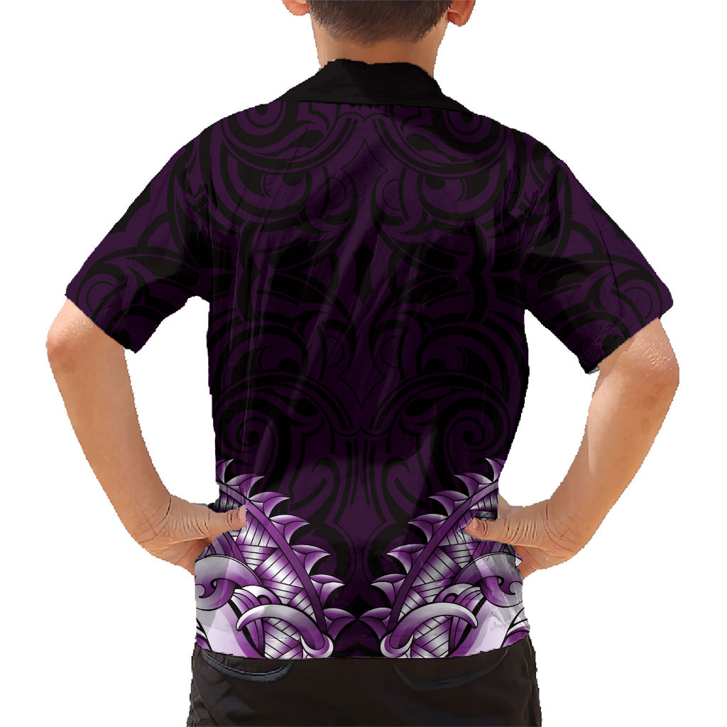 New Zealand Ta Moko Hawaiian Shirt Aotearoa Maori Chest Tattoo Purple