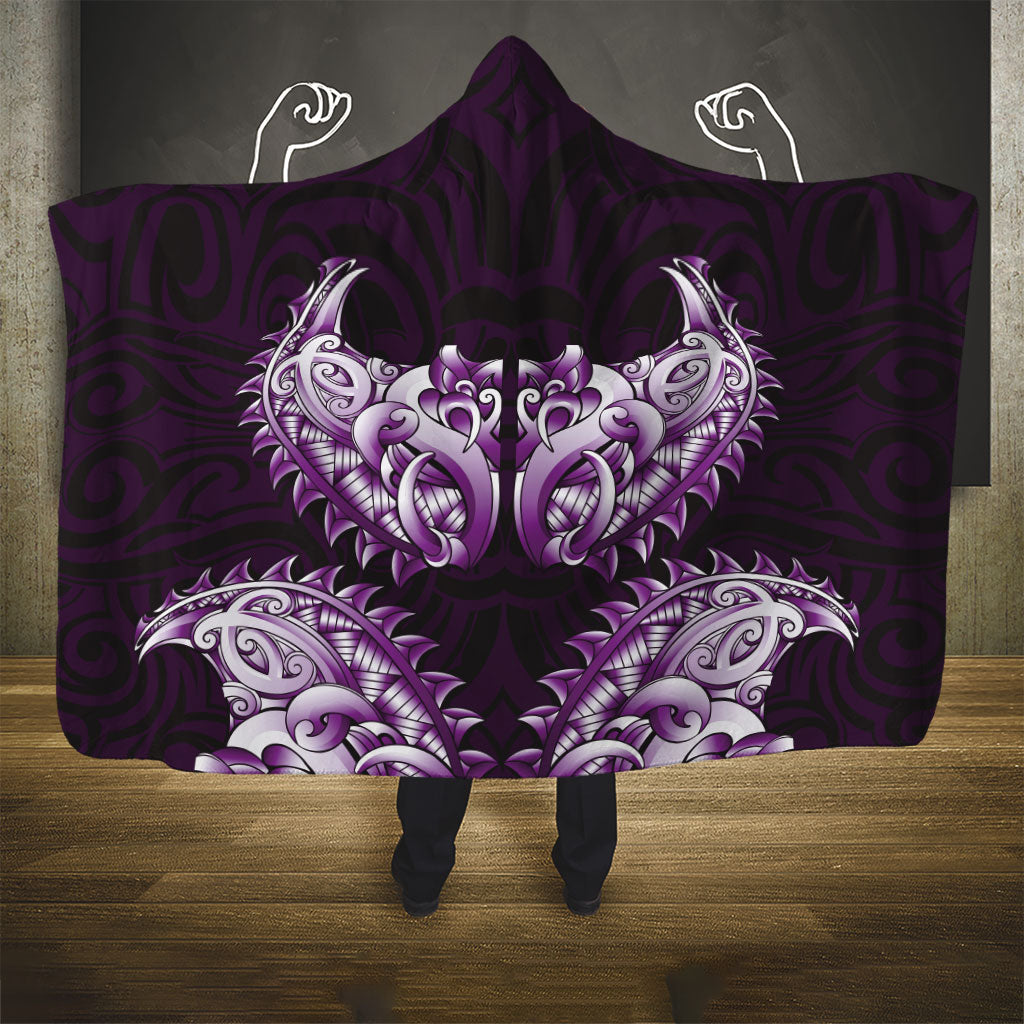 New Zealand Ta Moko Hooded Blanket Aotearoa Maori Chest Tattoo Purple