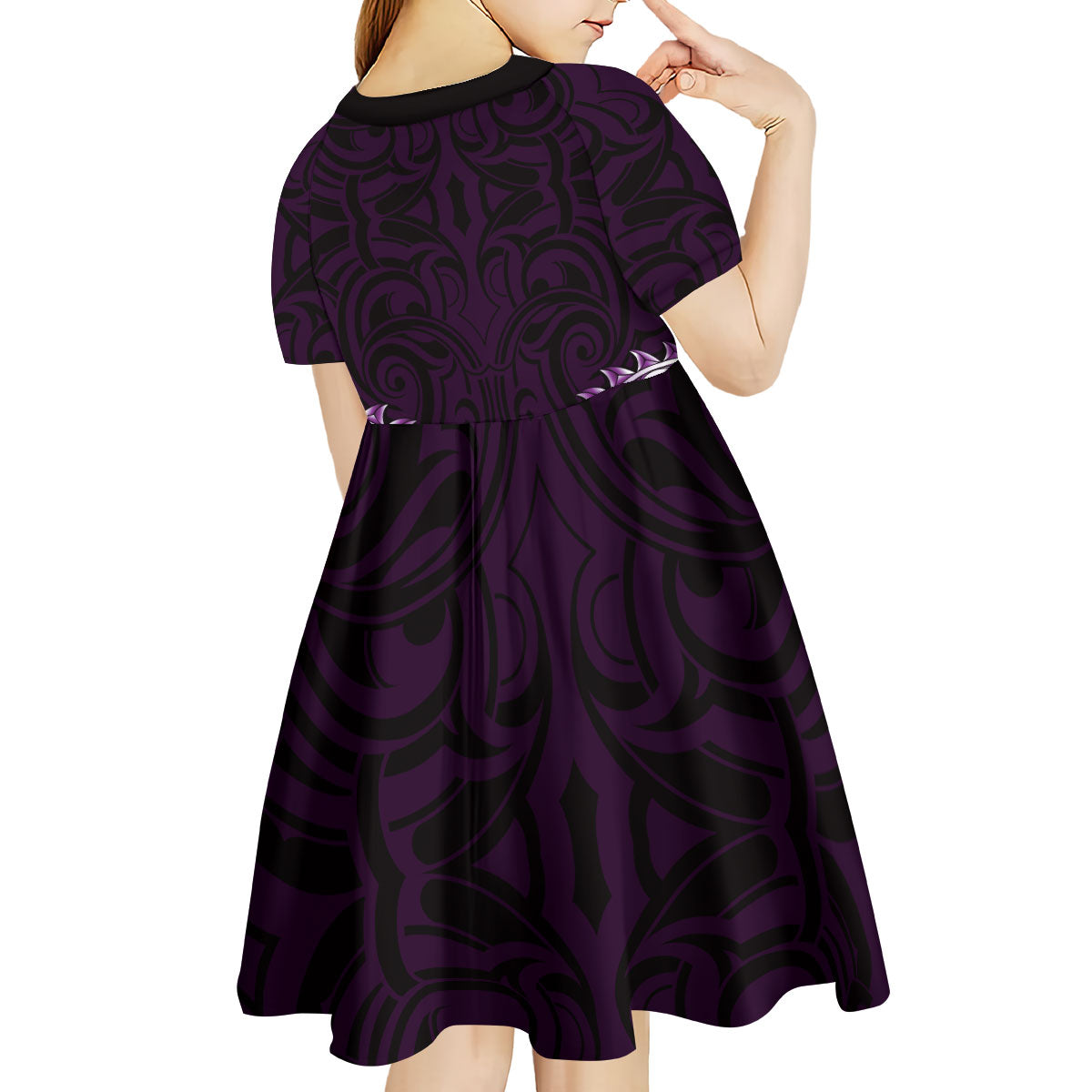 New Zealand Ta Moko Kid Short Sleeve Dress Aotearoa Maori Chest Tattoo Purple