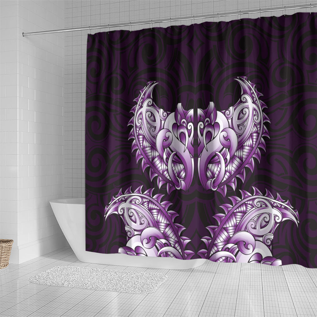 New Zealand Ta Moko Shower Curtain Aotearoa Maori Chest Tattoo Purple
