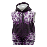 New Zealand Ta Moko Sleeveless Zip Hoodie Aotearoa Maori Chest Tattoo Purple