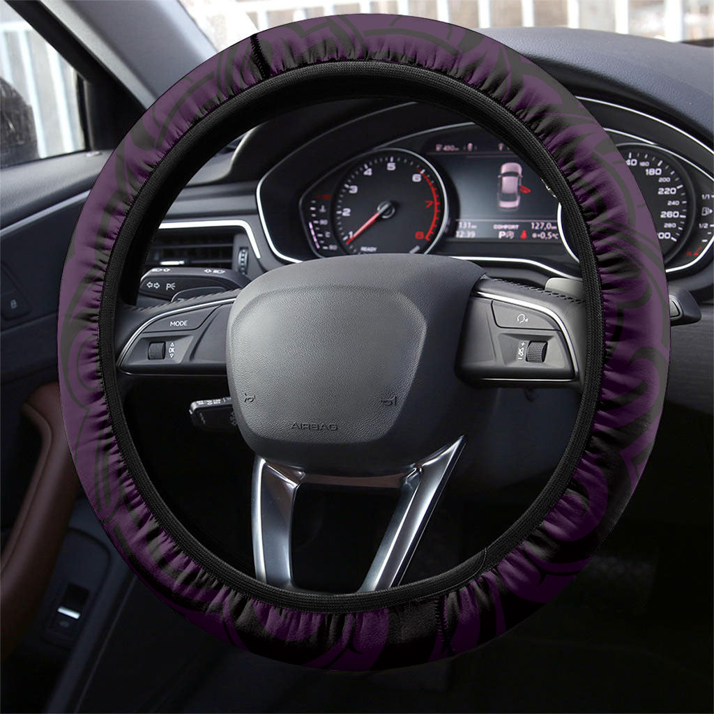 New Zealand Ta Moko Steering Wheel Cover Aotearoa Maori Chest Tattoo Purple