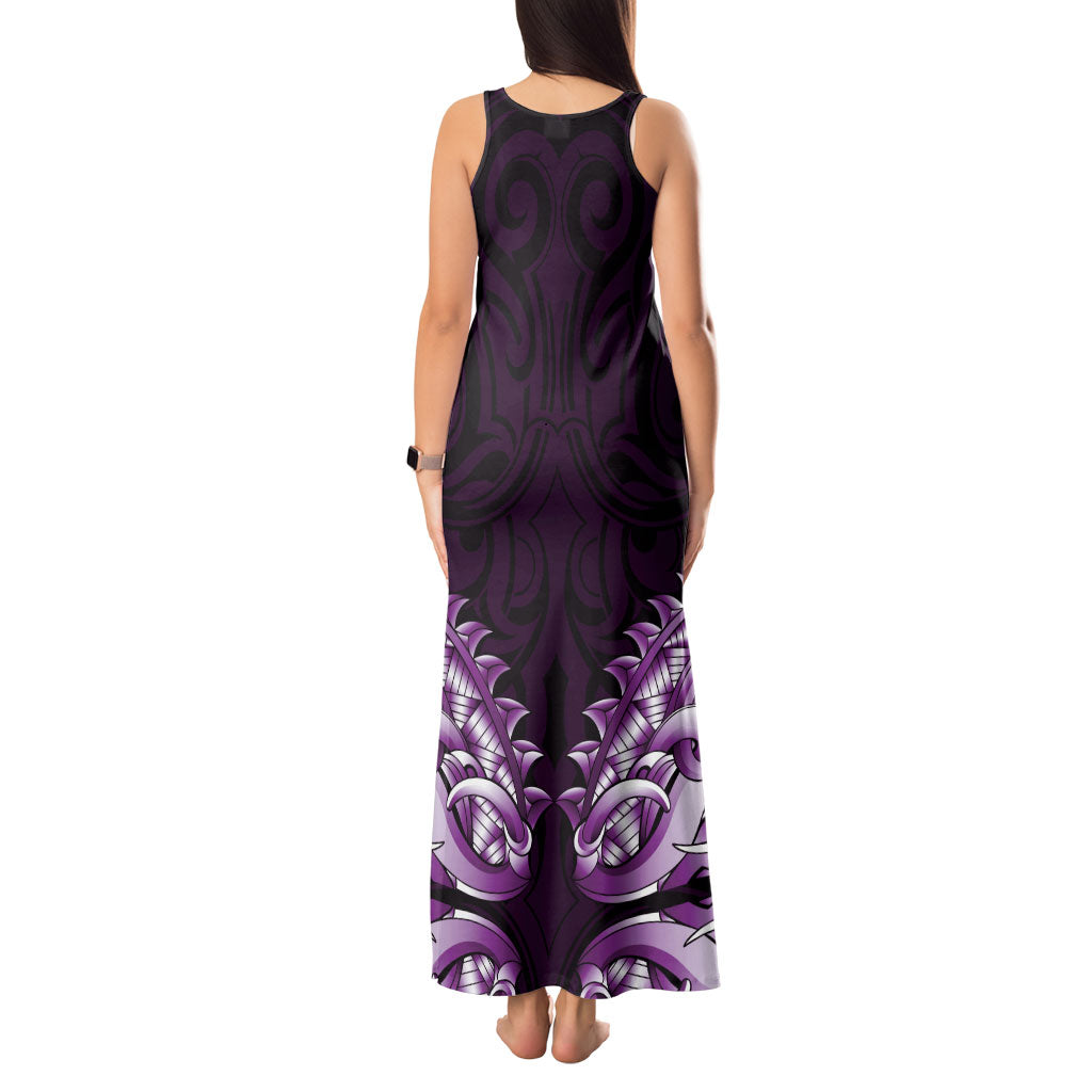 New Zealand Ta Moko Tank Maxi Dress Aotearoa Maori Chest Tattoo Purple