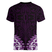 New Zealand Ta Moko Women V-Neck T-Shirt Aotearoa Maori Chest Tattoo Purple