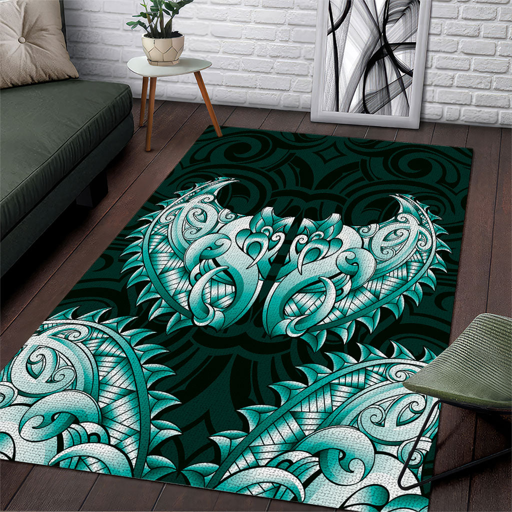New Zealand Ta Moko Area Rug Aotearoa Maori Chest Tattoo Turquoise