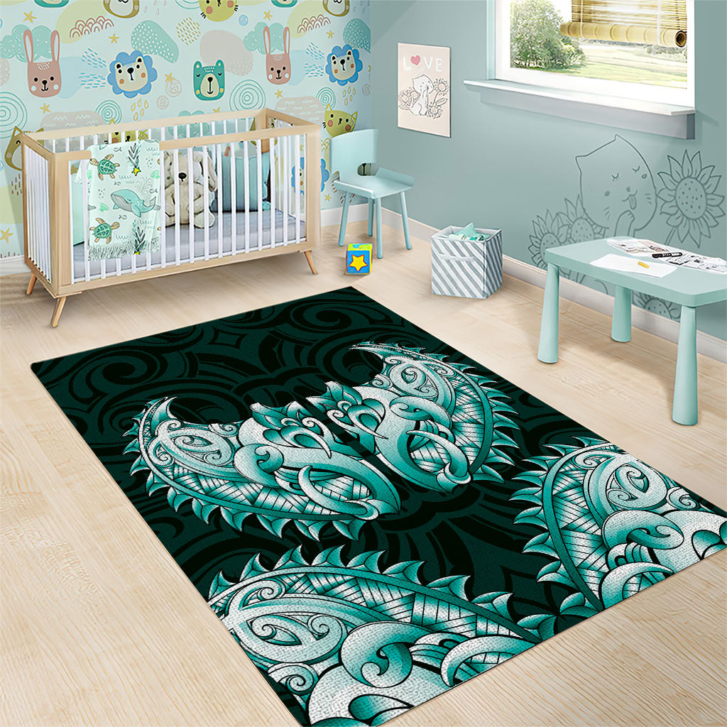 New Zealand Ta Moko Area Rug Aotearoa Maori Chest Tattoo Turquoise