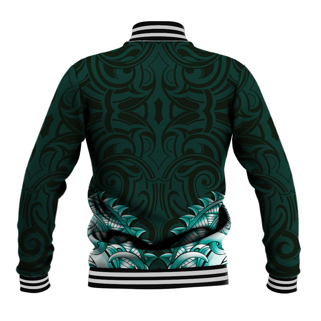 New Zealand Ta Moko Baseball Jacket Aotearoa Maori Chest Tattoo Turquoise