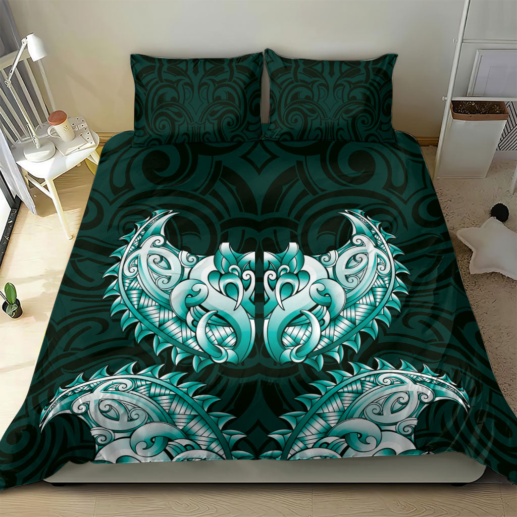 New Zealand Ta Moko Bedding Set Aotearoa Maori Chest Tattoo Turquoise