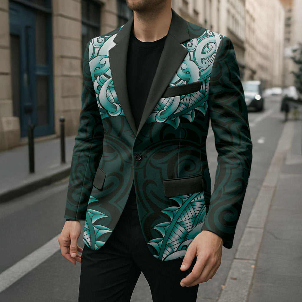 New Zealand Ta Moko Blazer Aotearoa Maori Chest Tattoo Turquoise