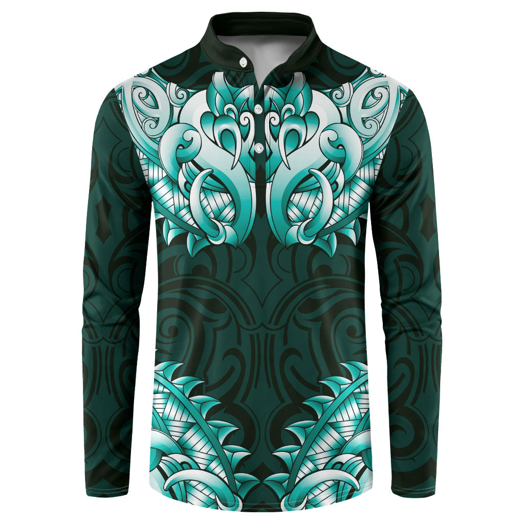 New Zealand Ta Moko Button Sweatshirt Aotearoa Maori Chest Tattoo Turquoise